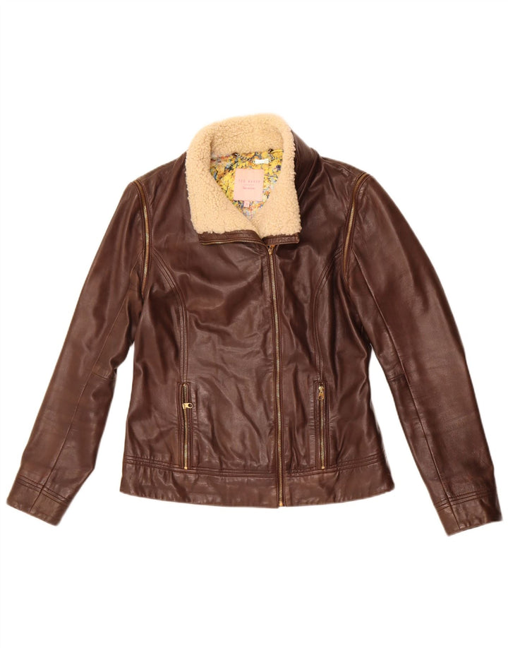 Giacca in pelle da donna Ted Baker taglia 2 piccola in pelle marrone