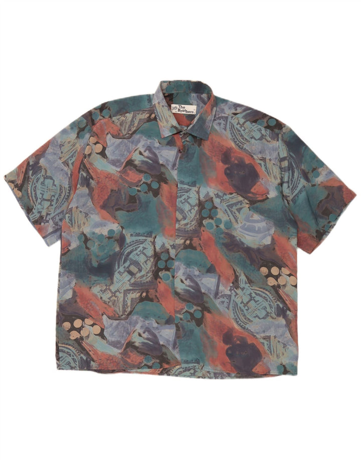Camicia a maniche corte vintage da uomo con motivo astratto XL multicolore