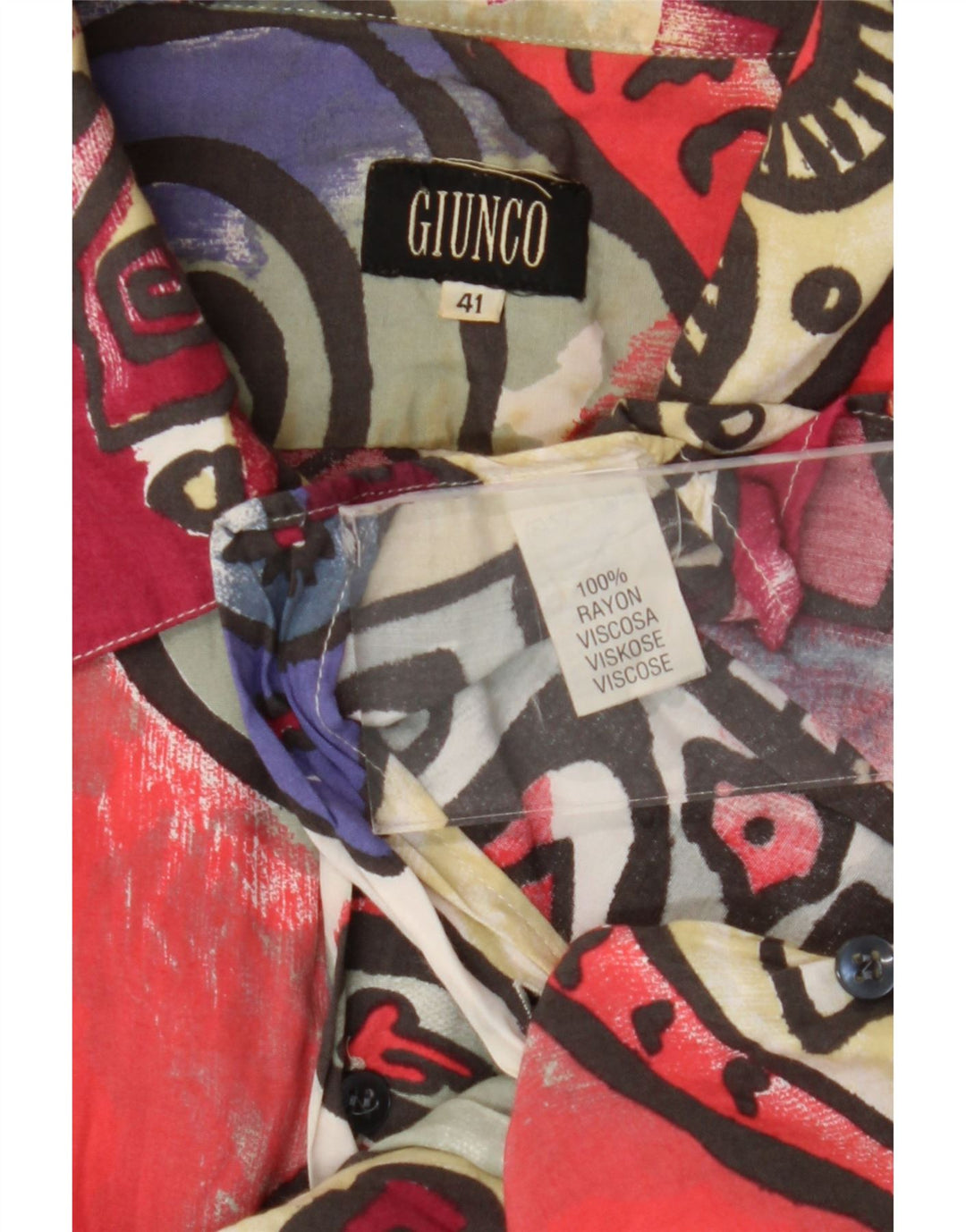 Giunco Camicia da uomo a maniche corte taglia 41 Large Rayon geometrico multicolore
