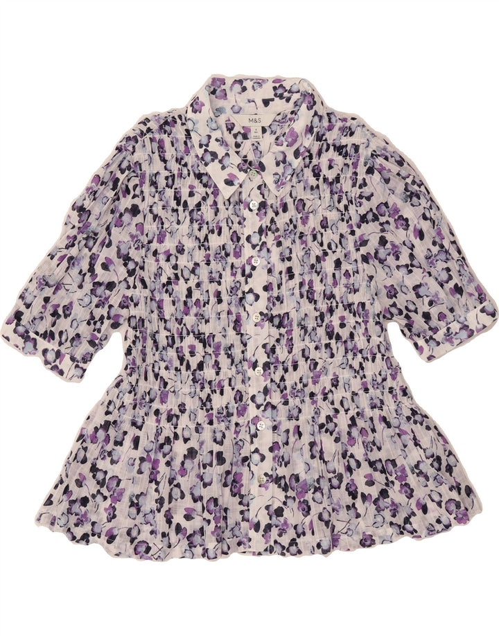 MARKS & SPENCER Womens Shirt Blouse UK 8 Small  Purple Floral Polyester Vintage Marks & Spencer and Second-Hand Marks & Spencer from Messina Hembry 