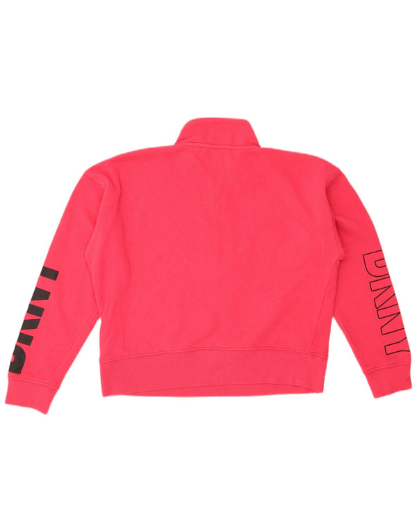 DKNY Felpa da donna oversize con collo con zip grafica Maglione UK 10 Small Rosa