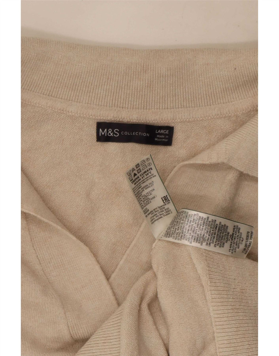 Maglione oversize con collo a polo oversize da donna Marks & Spencer UK 16 Large Beige