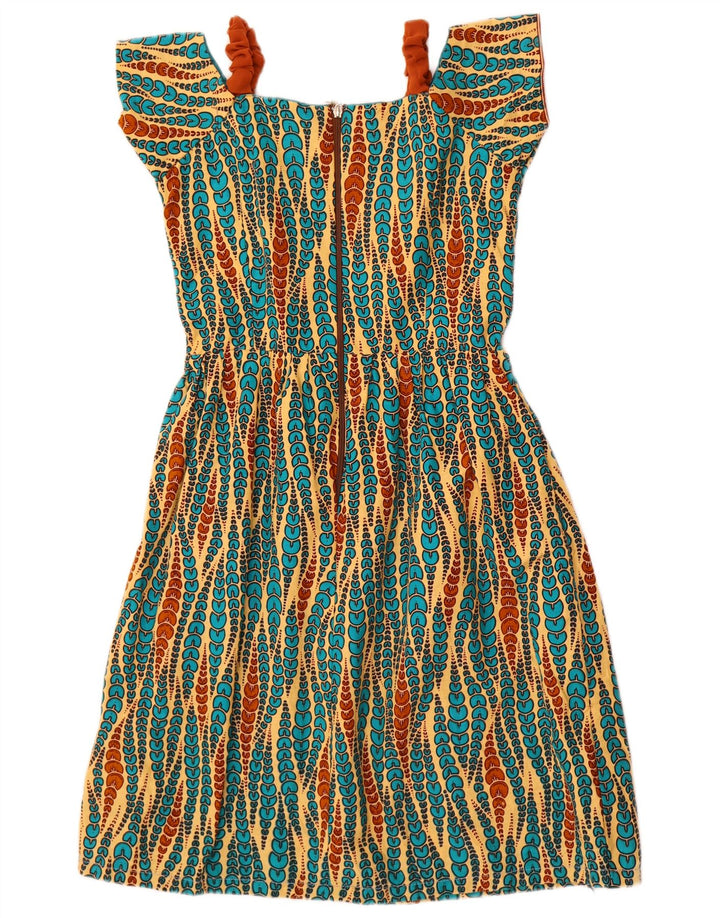 Abito a trapezio da donna vintage UK 10 Piccolo motivo geometrico multicolore