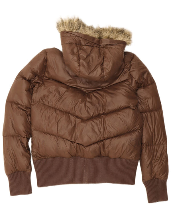 Giacca imbottita con cappuccio Nike da donna UK 12/14 Nylon marrone medio