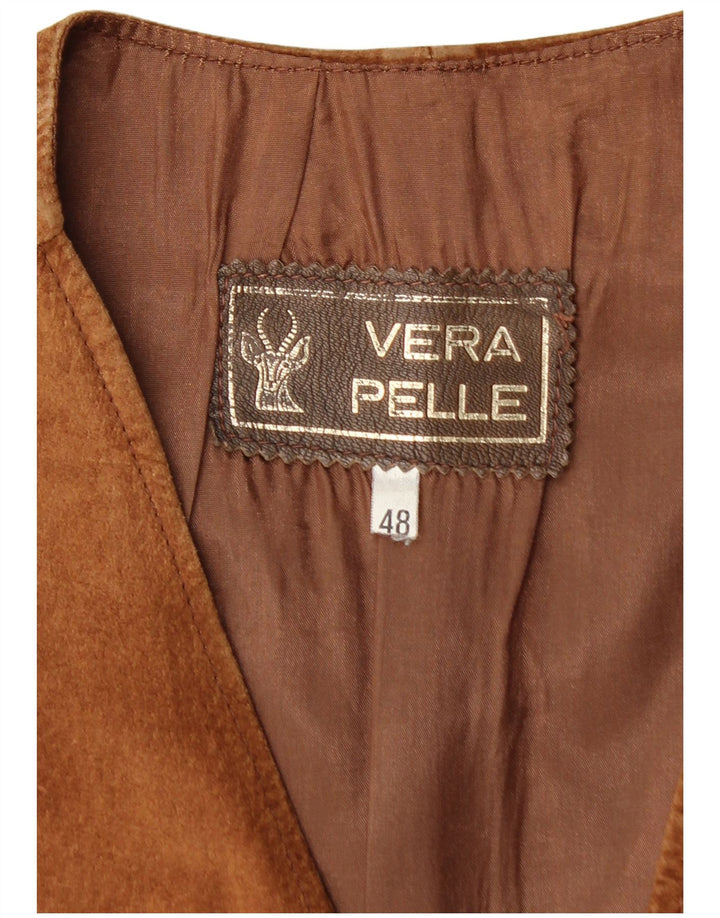 Gilet vintage da uomo in pelle scamosciata IT 48 in pelle marrone medio