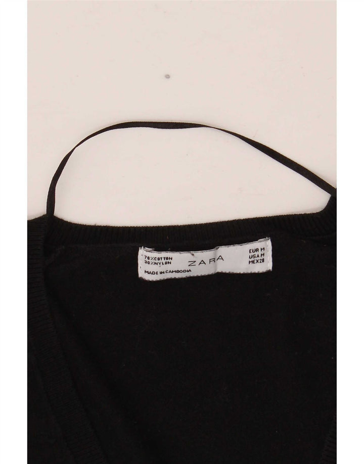 Maglione maglione con scollo a V da donna Zara UK 14 cotone nero medio