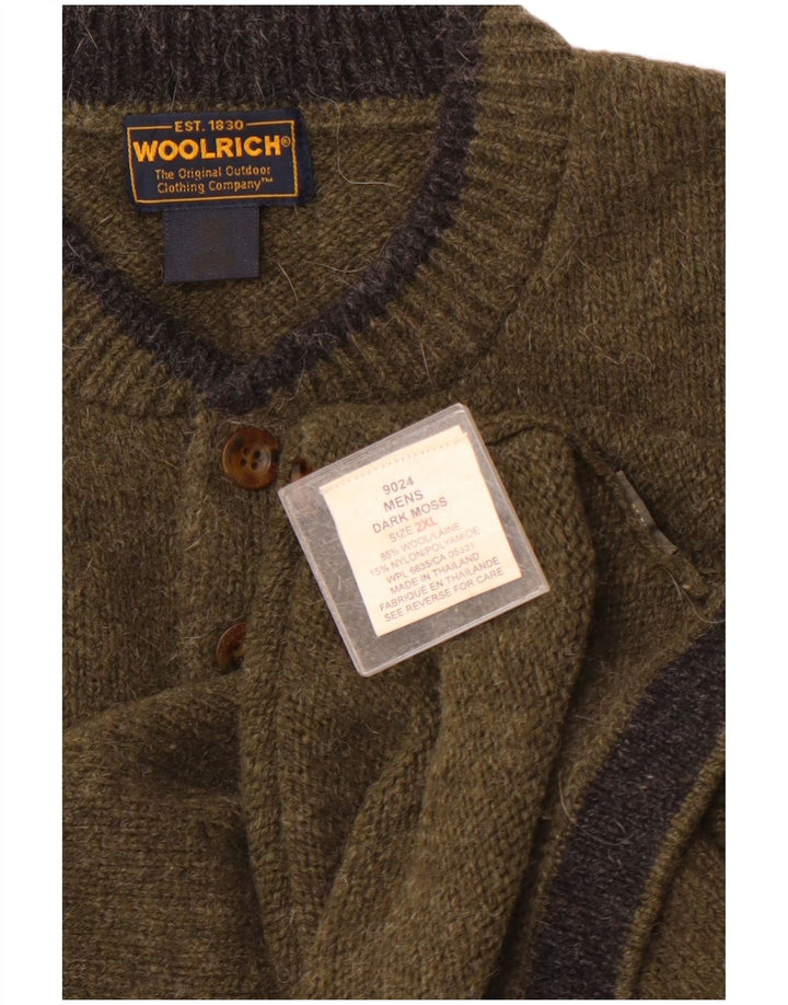 WOOLRICH Maglione da uomo con collo a bottoni 2XL Lana kaki