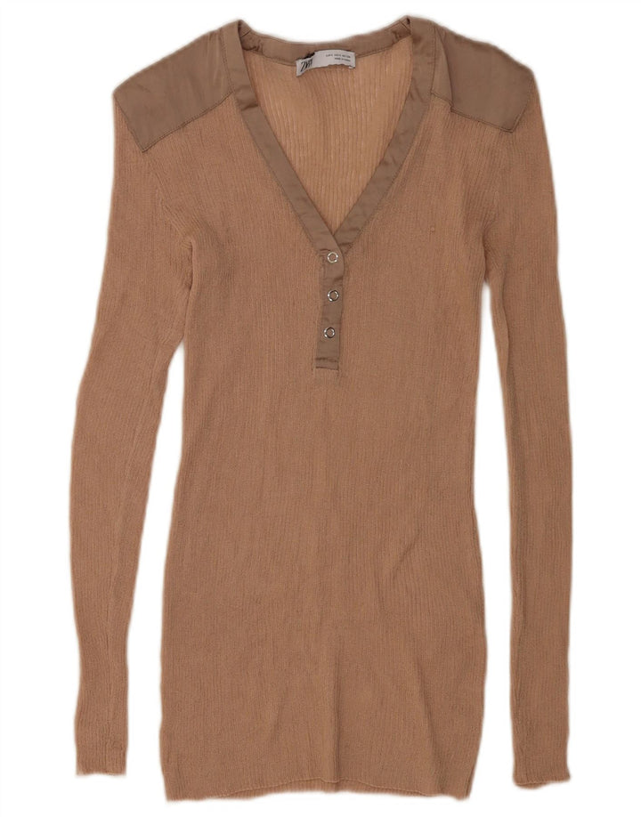 Top Zara da donna a maniche lunghe UK 10 Small Beige Colourblock