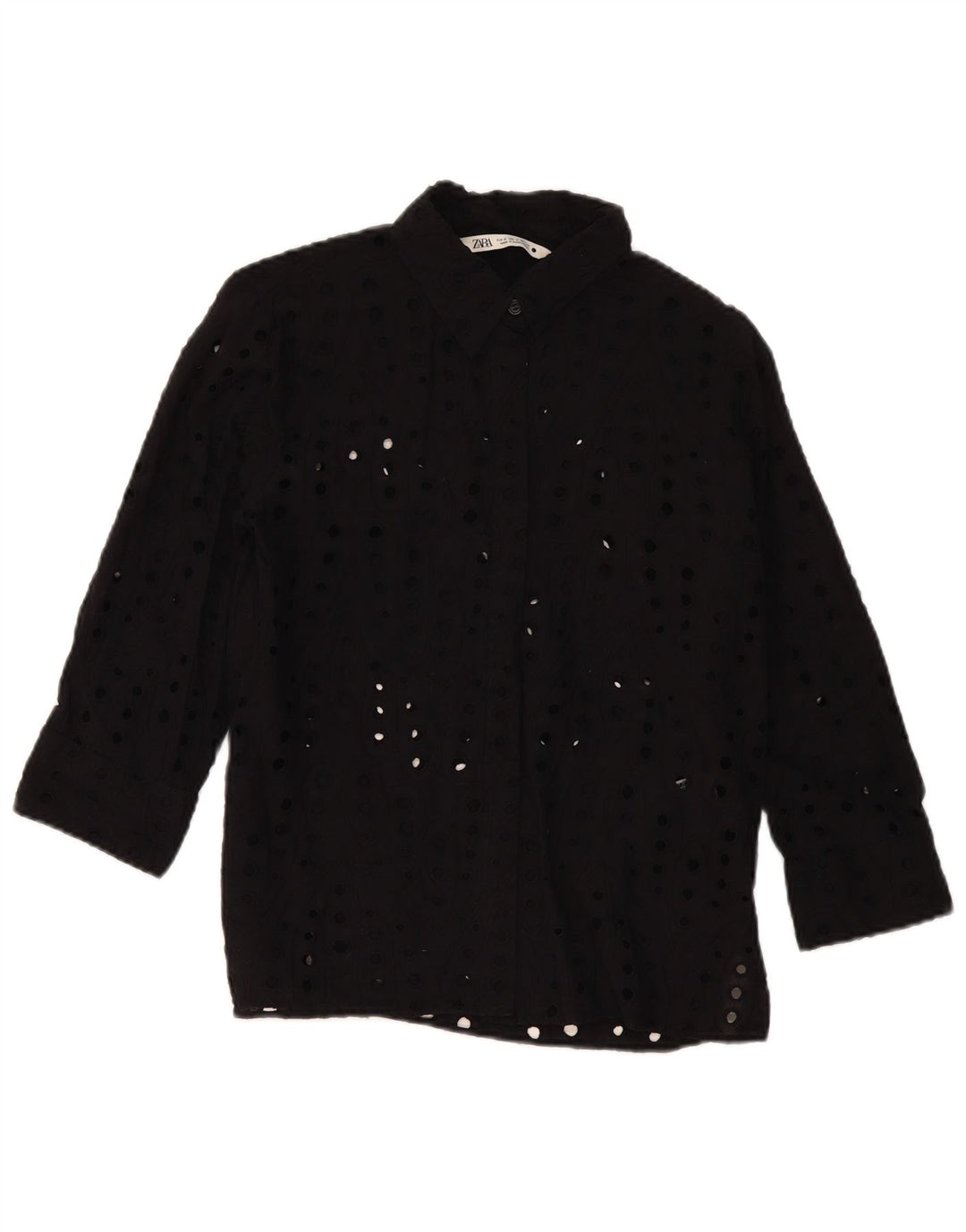 Camicia Zara da donna con maniche a 3/4, taglia UK 14, cotone nero medio