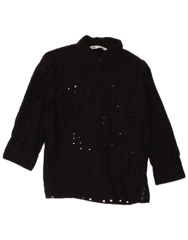 Camicia Zara da donna con maniche a 3/4, taglia UK 14, cotone nero medio
