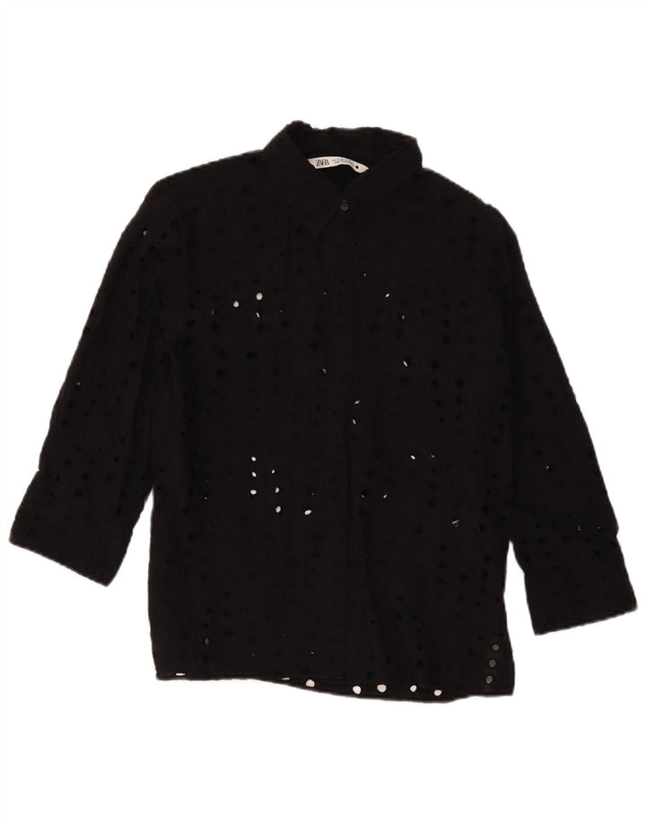 Camicia Zara da donna con maniche a 3/4, taglia UK 14, cotone nero medio