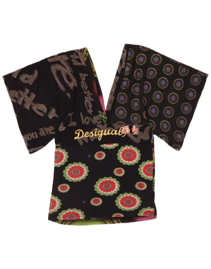 Desigual Camicetta grafica da donna Top UK 10 Piccolo cotone patchwork nero