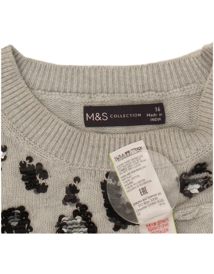 Maglione maglione girocollo corto da donna Marks & Spencer UK 16 grande grigio