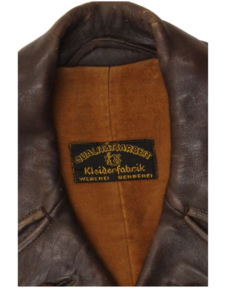 Giacca in pelle doppiopetto vintage da uomo UK 36 piccola marrone