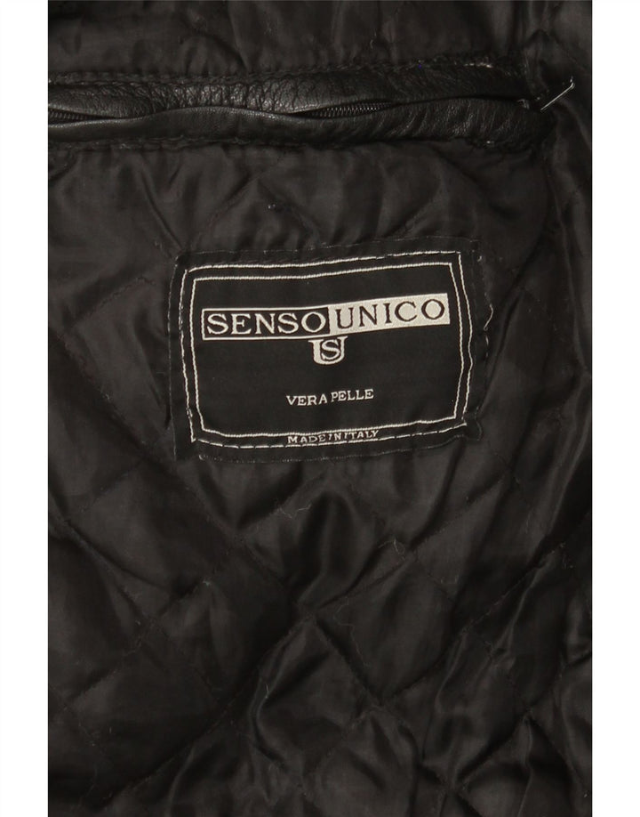 SENSO UNICO Mens Leather Coat UK 44 2XL Black Leather Vintage Senso Unico and Second-Hand Senso Unico from Messina Hembry 