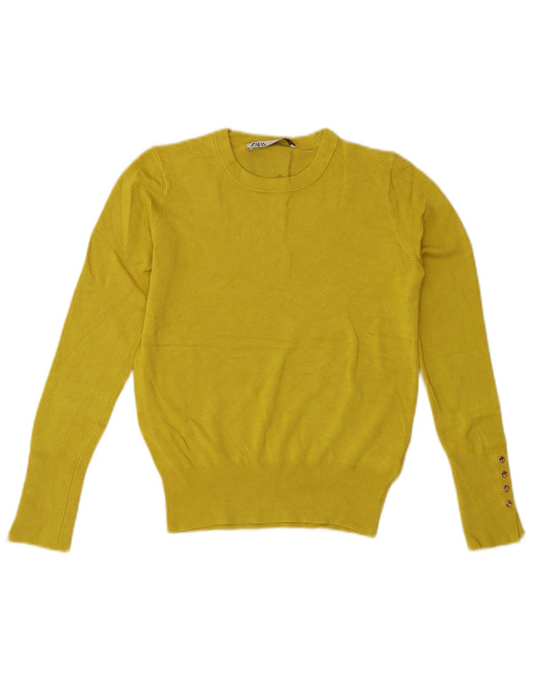 Maglione Girocollo Da Donna ZARA UK 10 Piccolo Giallo Viscosa