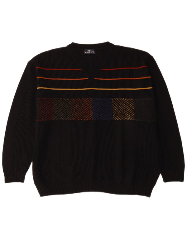 Maglione da uomo con scollo a V Engbers EU 54 XL lana a righe nere