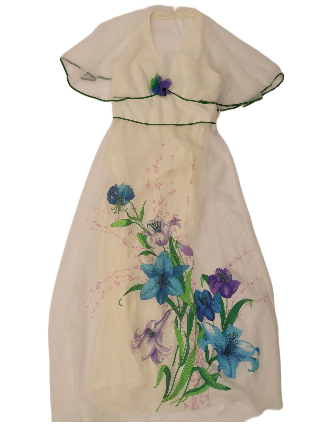 Abito lungo da donna vintage IT 46 Grande poliestere floreale bianco