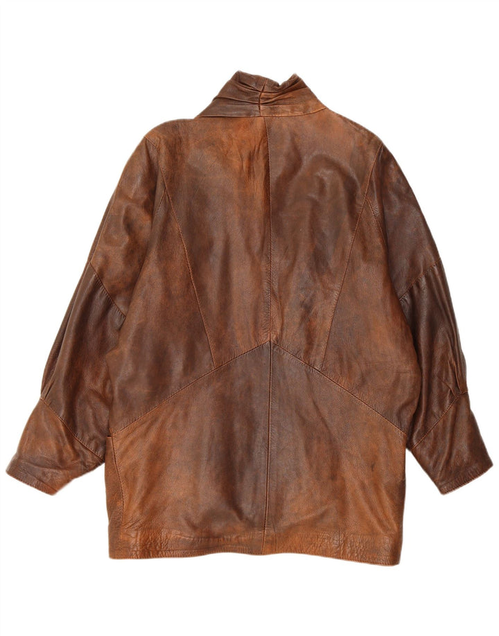 Giacca in pelle oversize da donna vintage UK 10 piccola in pelle marrone
