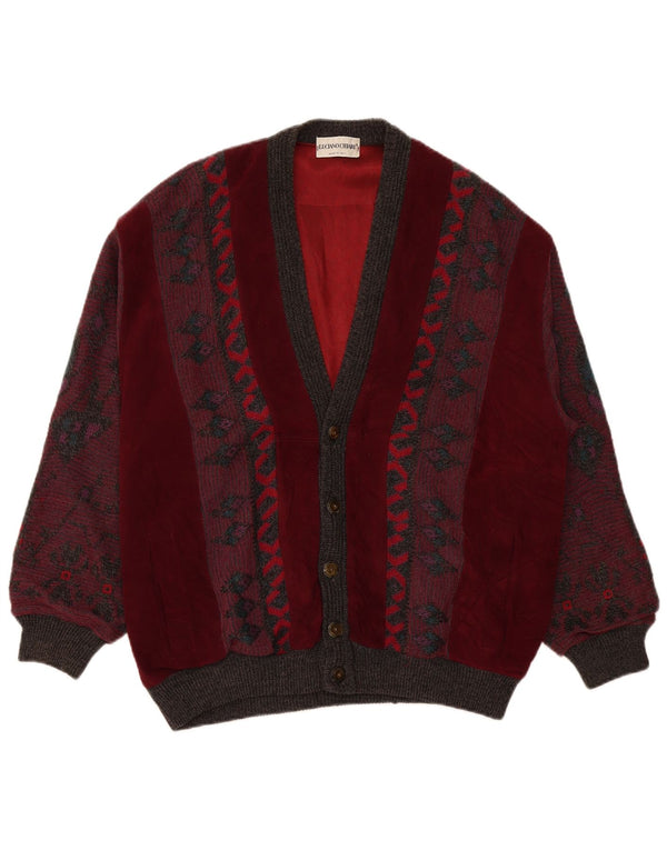 Luciano Chiari Mens Cardigan Sweater XL Burgundy Geometric Wool