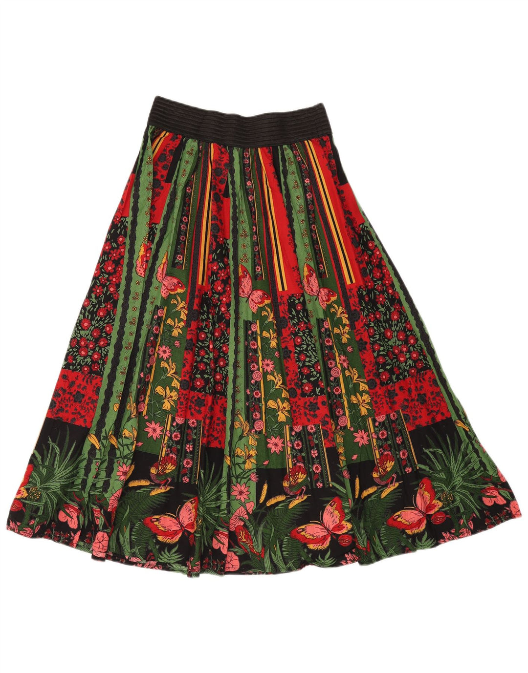 Gonna a trapezio a vita alta da donna VINTAGE W24 XS cotone floreale multicolore