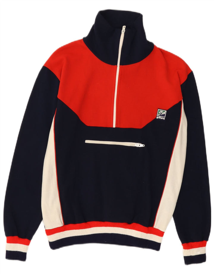 GRIFONI Felpa da Uomo con Zip Collo Maglione IT 48 Small Blu Navy Colourblock