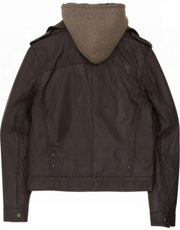 River Island Giacca in pelle militare da uomo UK 36 Small Black Colourblock