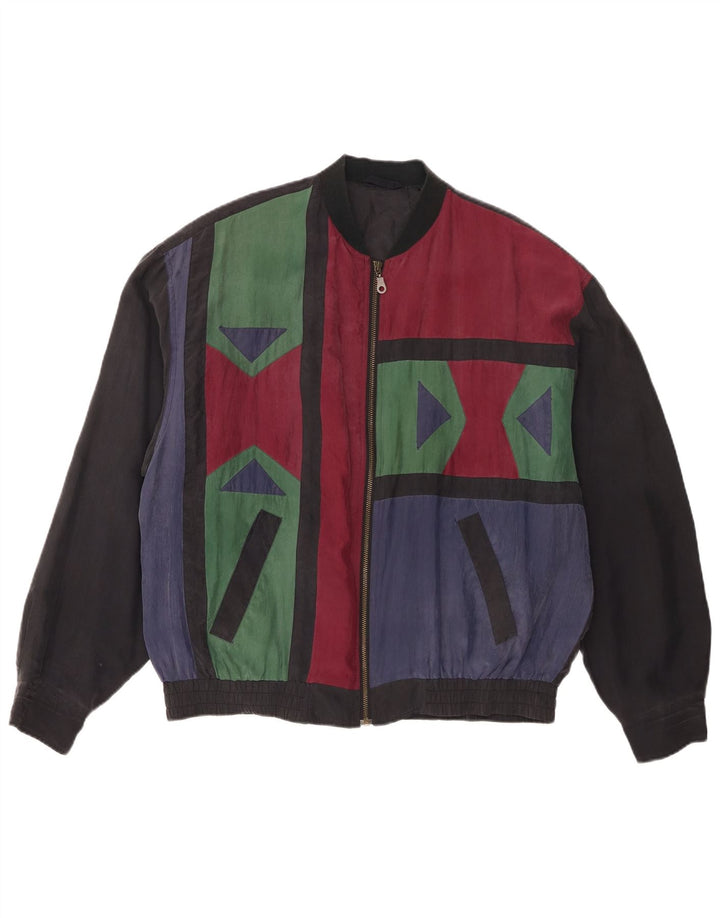 Giubbotto bomber vintage da uomo IT 48/50 Seta geometrica multicolore media