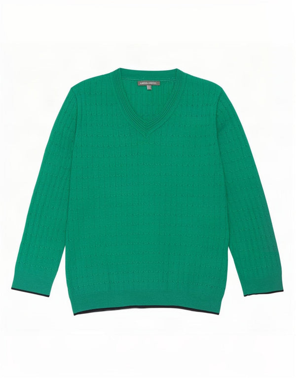 Maglione maglione con scollo a V da donna Laura Ashley UK 12 Cotone verde medio