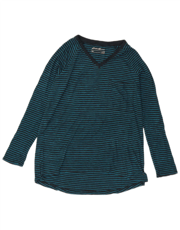 EDDIE BAUER Top da donna a maniche lunghe UK 14 Poliestere a righe blu medio