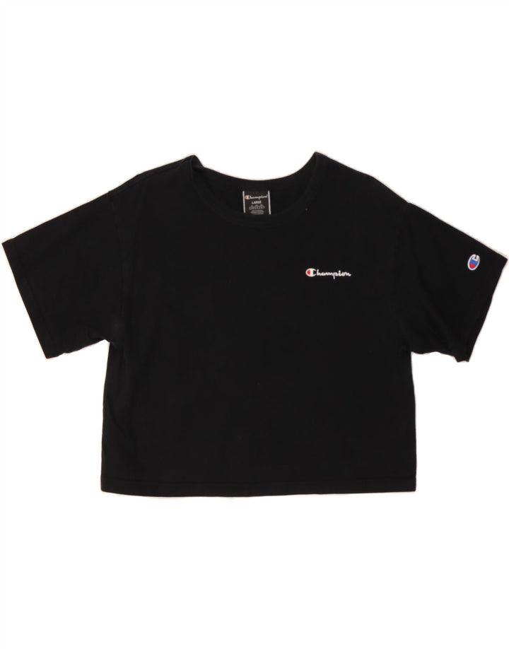 CHAMPION Womens Crop T-Shirt Top UK 16 Large Black Vintage Champion and Second-Hand Champion from Messina Hembry 