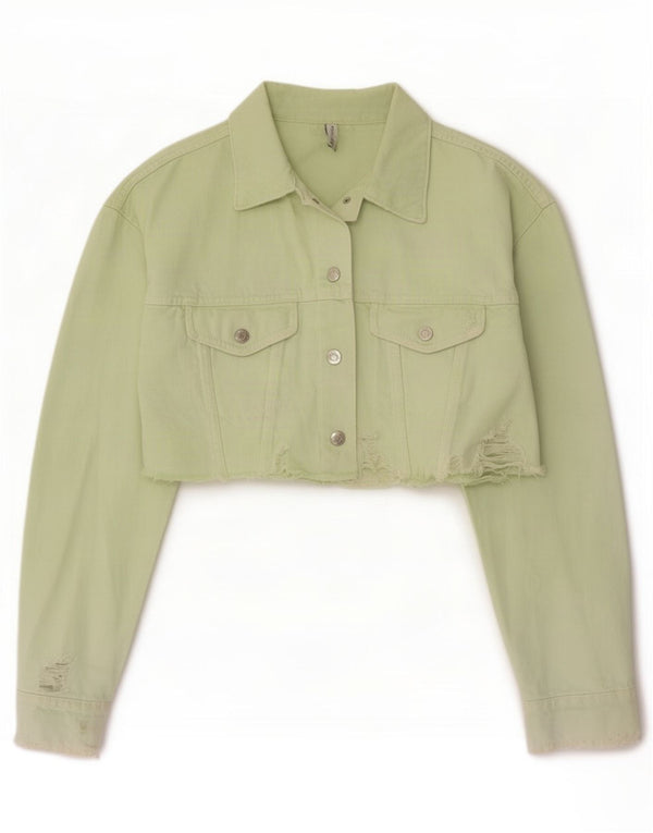 Giacca in denim corto invecchiato Zara da donna UK 10 piccola verde