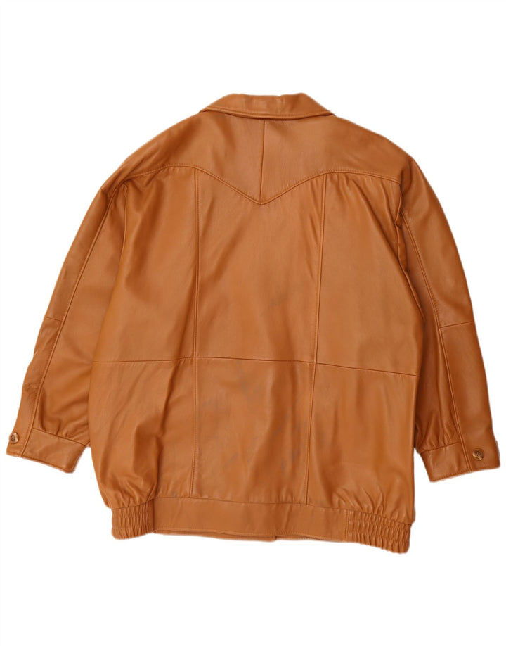 Giacca in pelle oversize da donna vintage EU 44 XL in pelle marrone