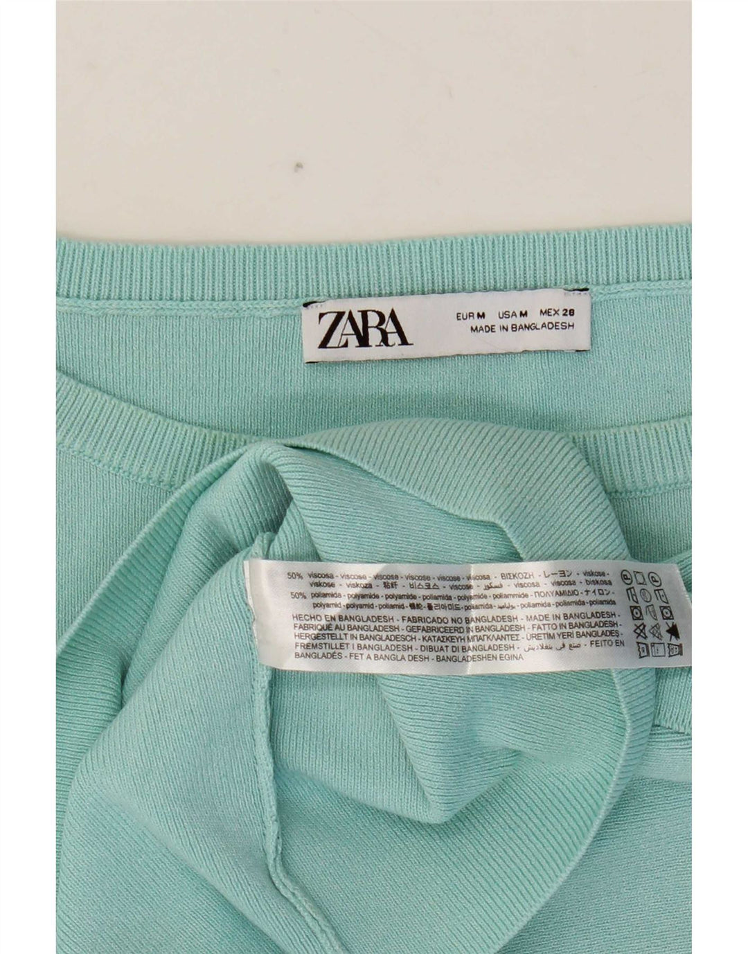 T-shirt corta da donna Zara Top UK 12 viscosa turchese medio