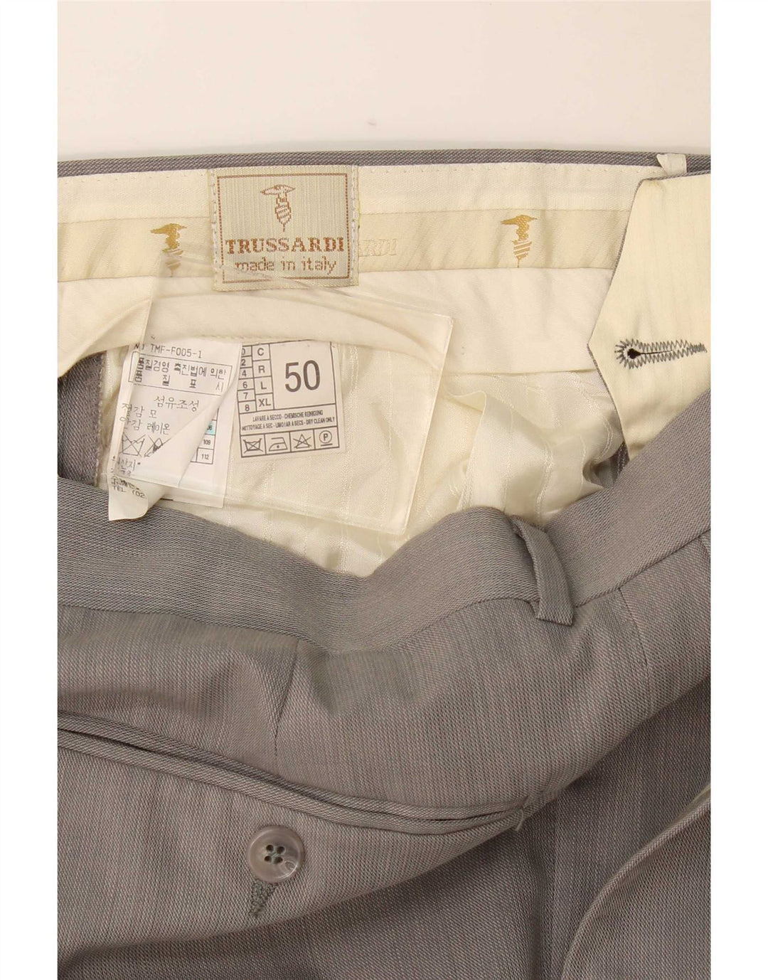 Pantaloni da Abito Trussardi Uomo con Pegged IT 50 Large W36 L28 Grigio