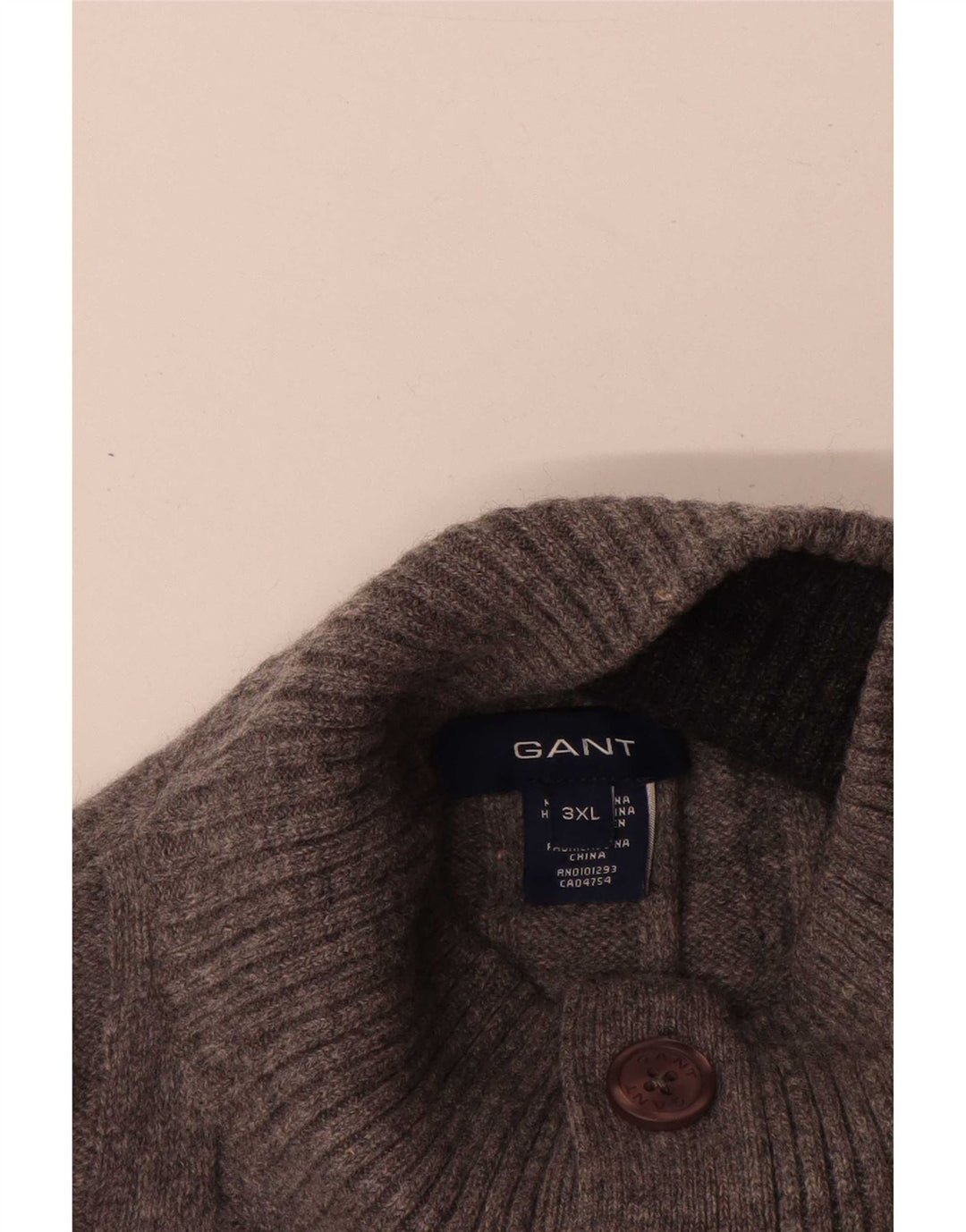 Gant Maglione da uomo con collo a bottoni 3XL Lana d'agnello grigia