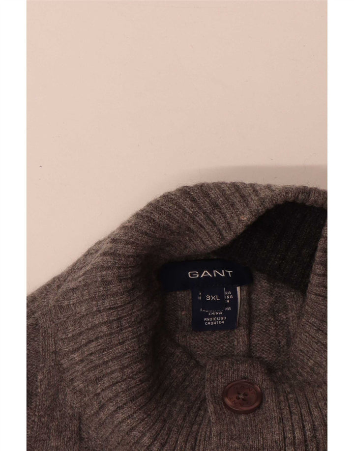 Gant Maglione da uomo con collo a bottoni 3XL Lana d'agnello grigia