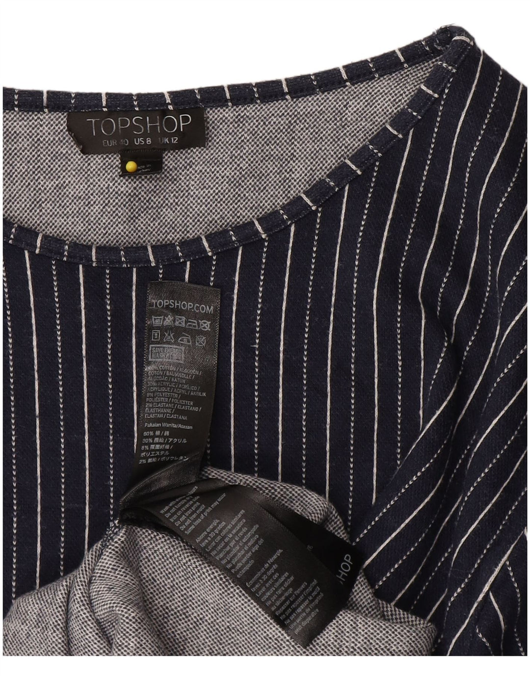 Topshop Abito a trapezio da donna UK 12 Cotone a righe blu navy medio