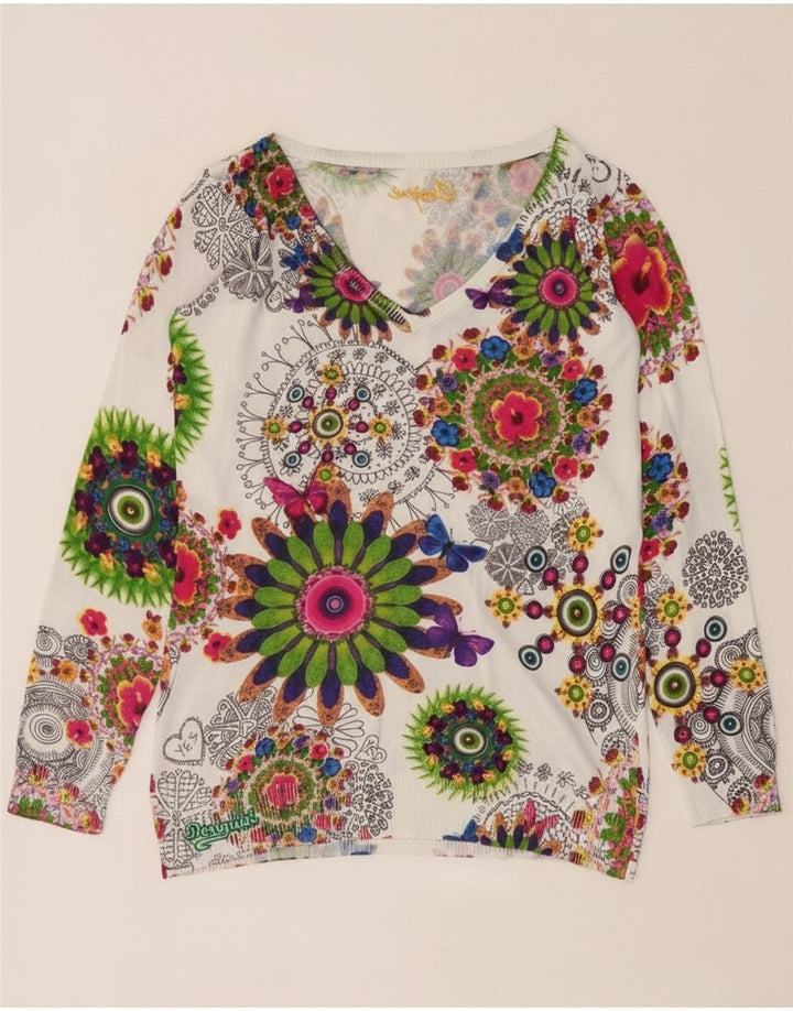 Desigual donna maglione con scollo a V maglione UK 14 medio multicolore floreale
