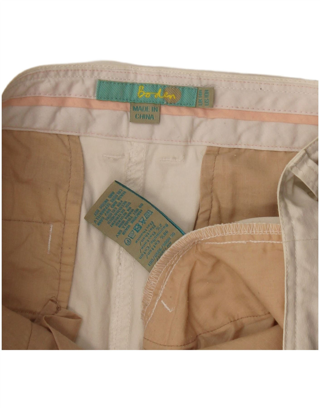 Pantaloncini chino da donna Boden UK 14 grandi W36 cotone bianco