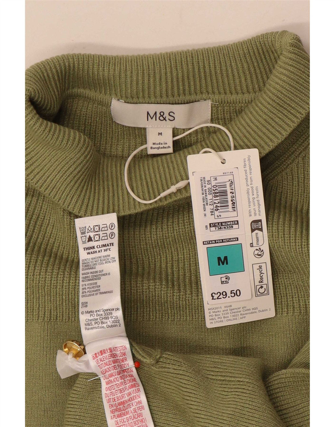 Maglione maglione a collo alto da donna Marks & Spencer UK 14 medio cachi