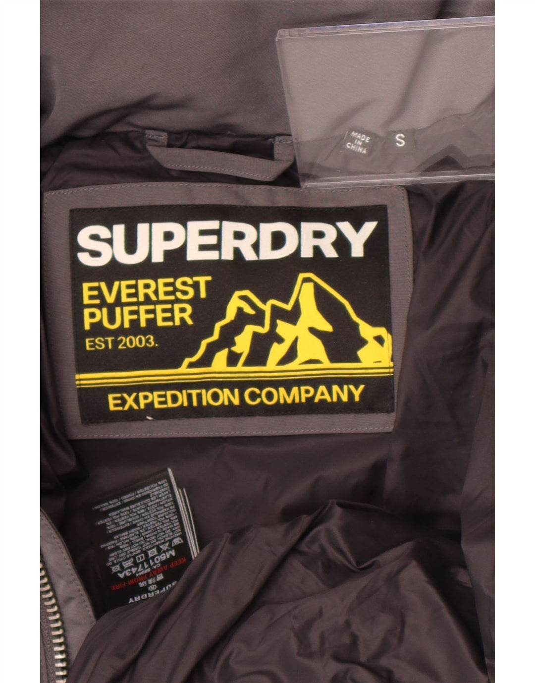 Giacca imbottita con cappuccio grafica da uomo Superdry UK 36 Small Poliestere grigio