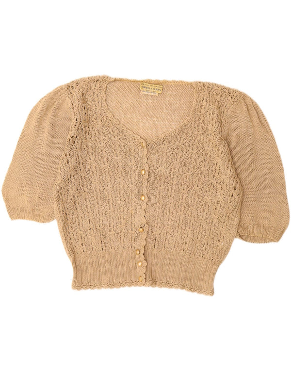 MARIELLA BURANI Maglione cardigan a maniche corte da donna UK 16 Large Beige