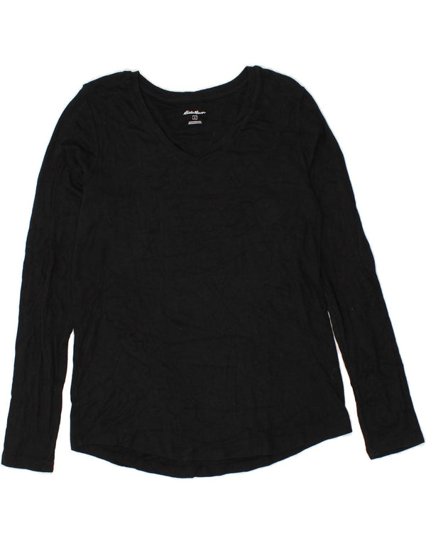 EDDIE BAUER Top da donna a maniche lunghe UK 16 grande cotone nero