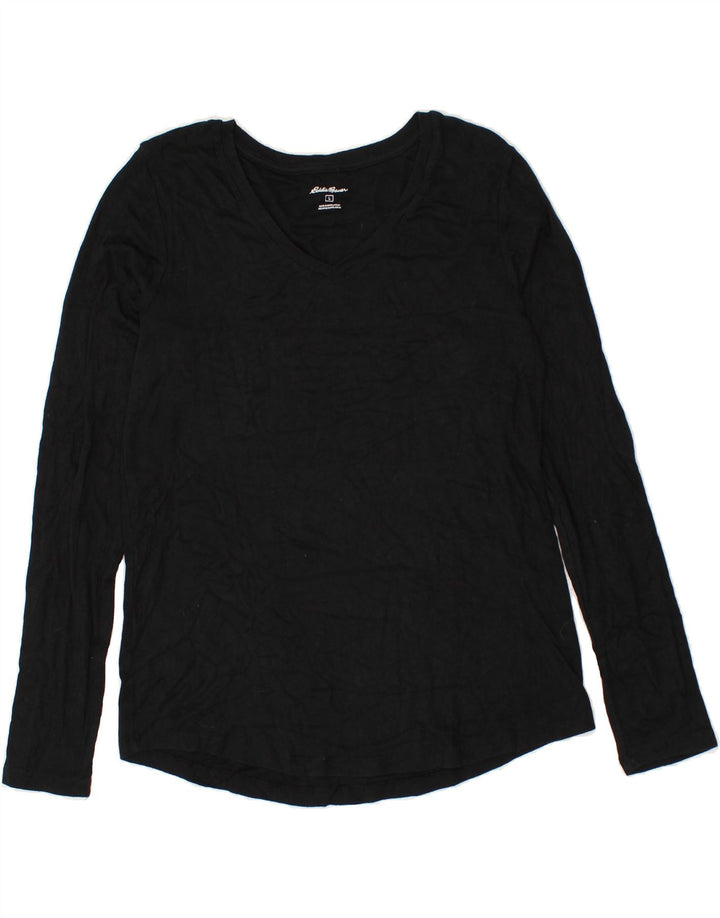 EDDIE BAUER Top da donna a maniche lunghe UK 16 grande cotone nero