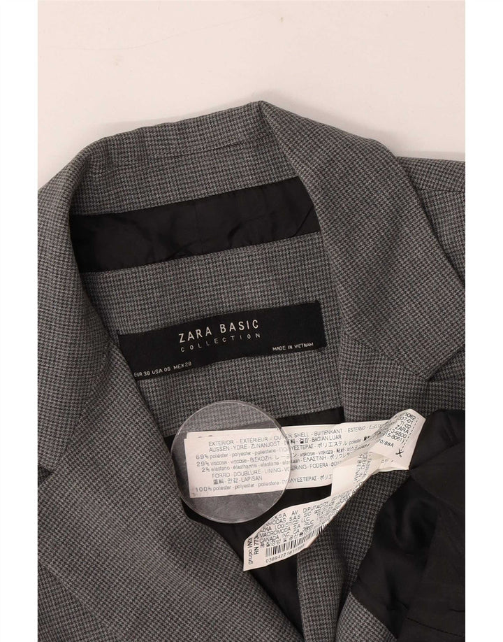 Giacca blazer a 1 bottone da donna Zara EU 38 piccolo poliestere pied de poule grigio