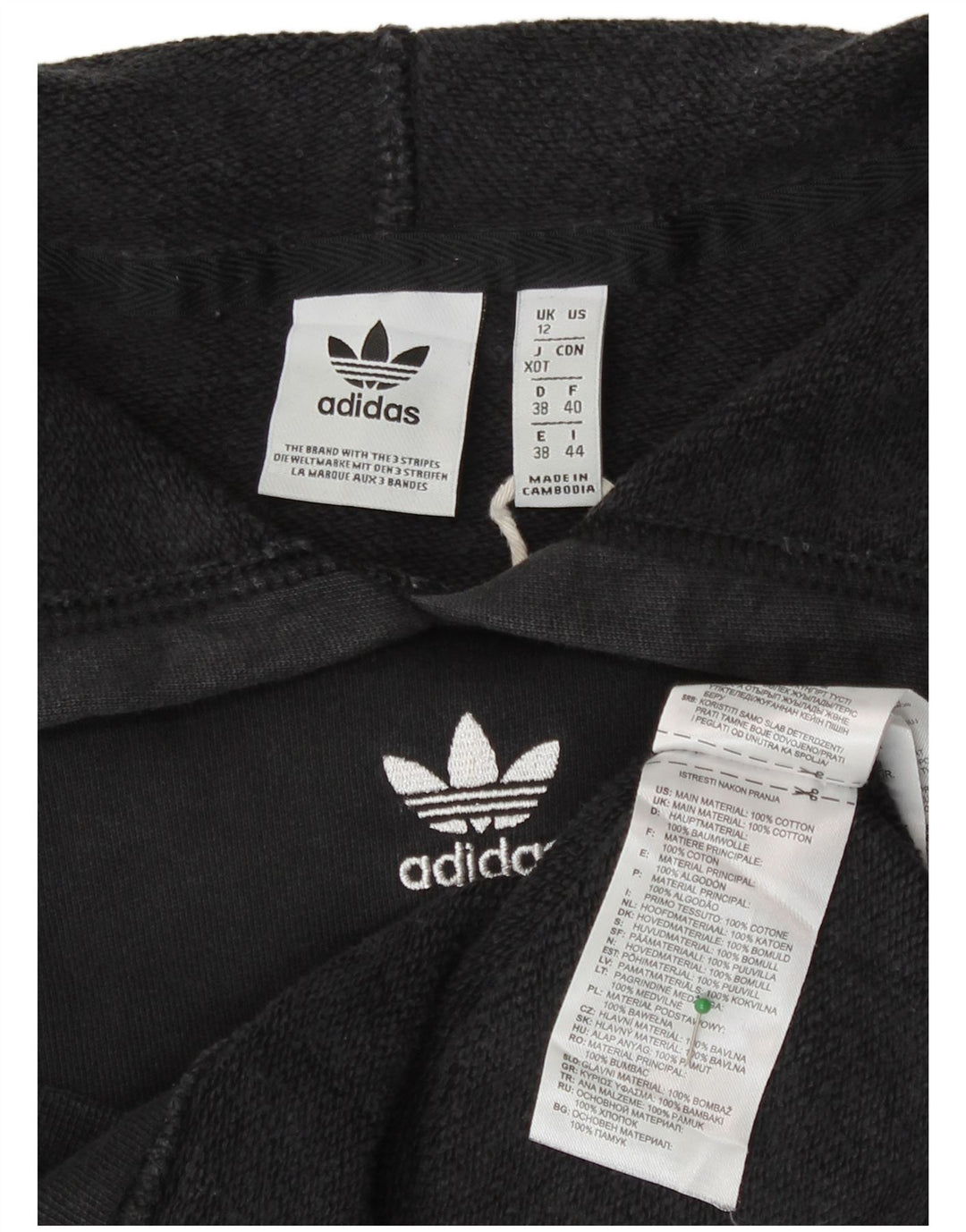 Felpa con cappuccio corta oversize da donna Adidas UK 12 cotone nero medio
