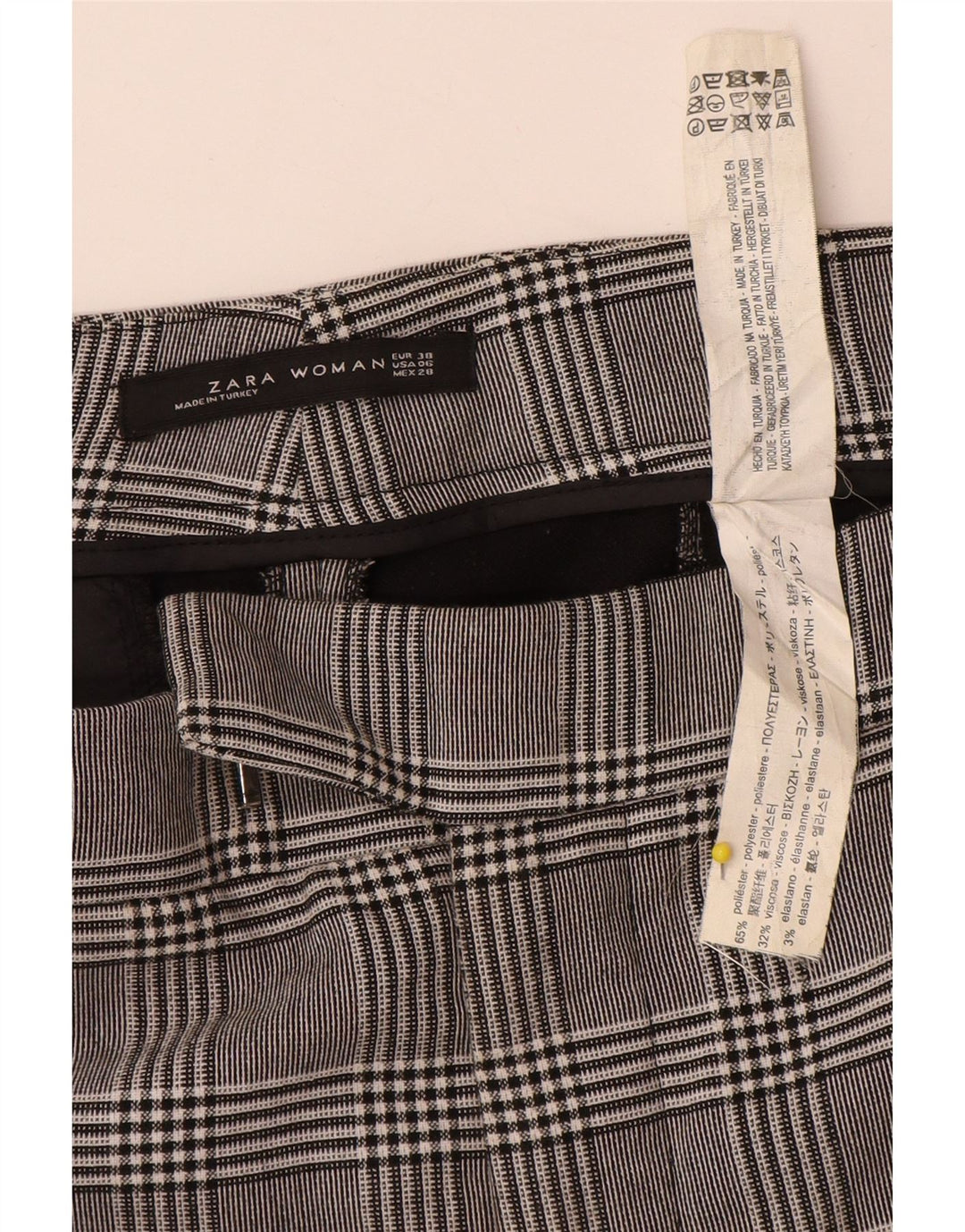 Pantaloni da abito dritti da donna Zara EU 38 Small W32 L26 Poliestere a quadri grigi