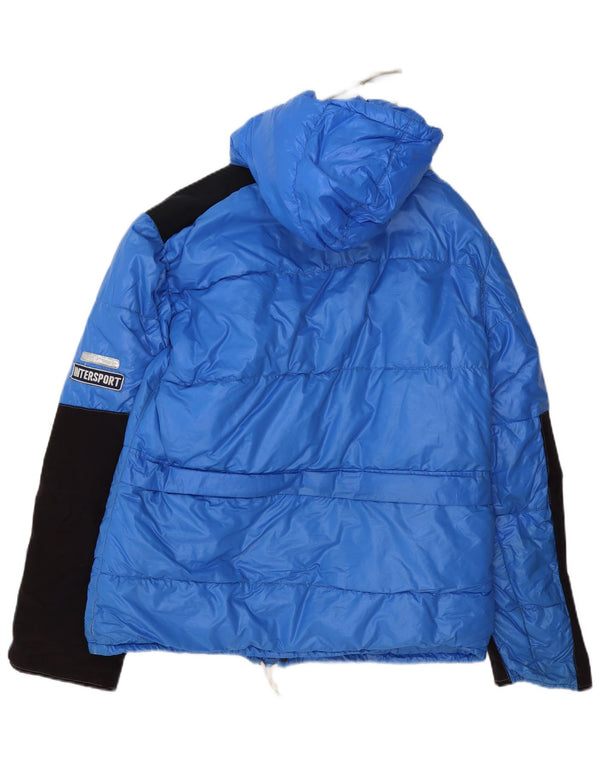 Vintage Mens Hooded Padded Jacket IT 50 Large Blue Colourblock Polyamide