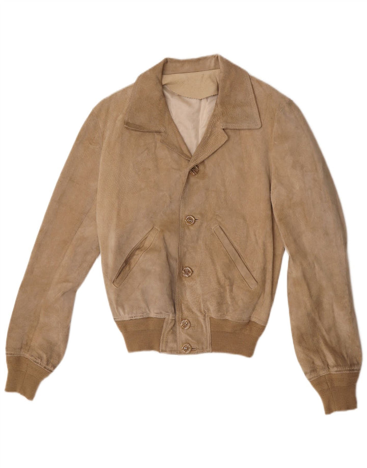 Bomber vintage da donna in pelle scamosciata IT 48 XL Beige